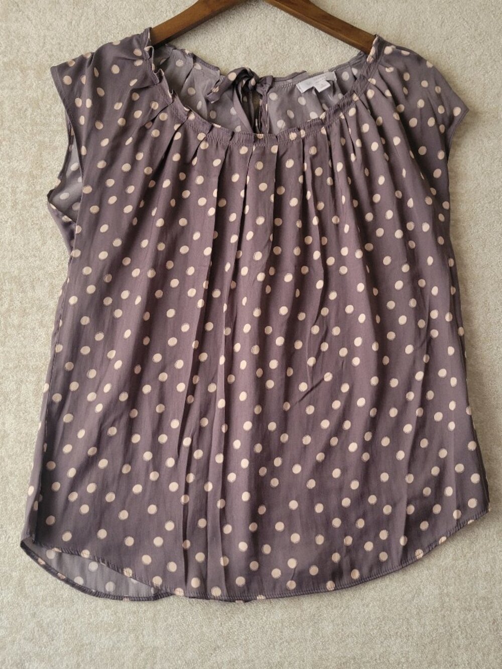 LC Lauren Conrad Mauve Pink Polka Dot Pleated Back Tie Blouse Top XS Womens Chic